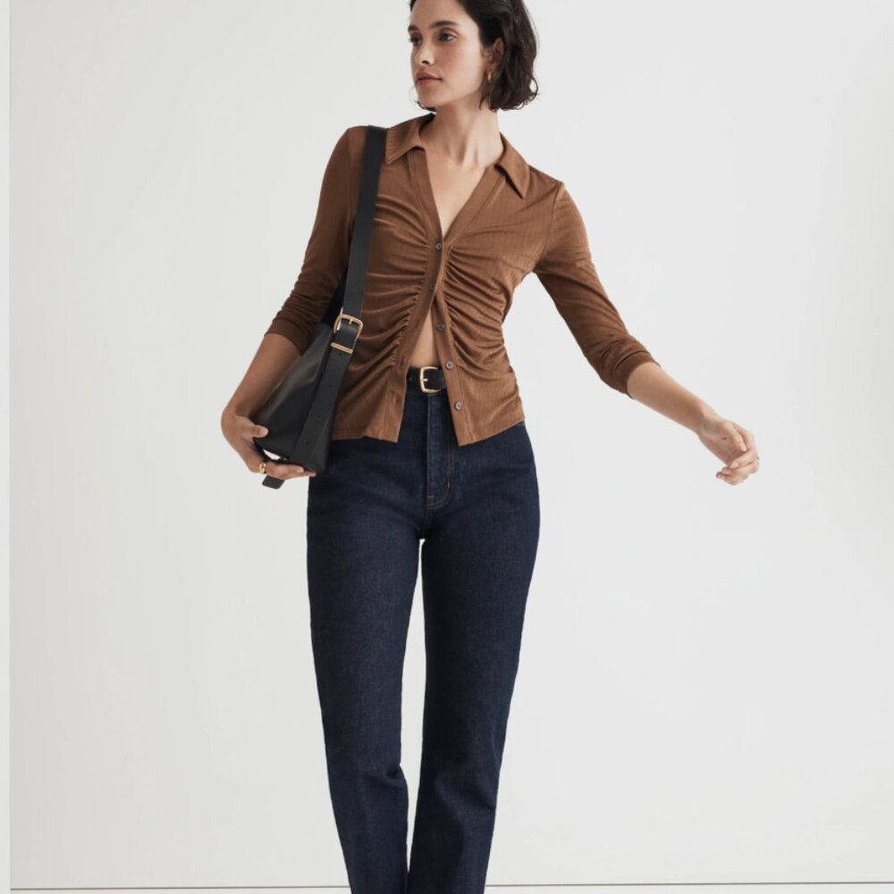 Madewell Metallic Rib Ruched Long-Sleeve Top size medium - Picture 2 of 7